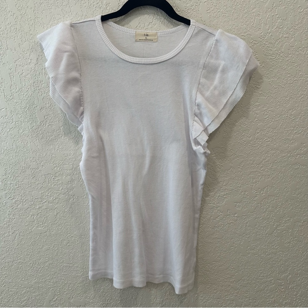 NWT t.La Anthropologie brand size large white ribbed cap sleeve blouse